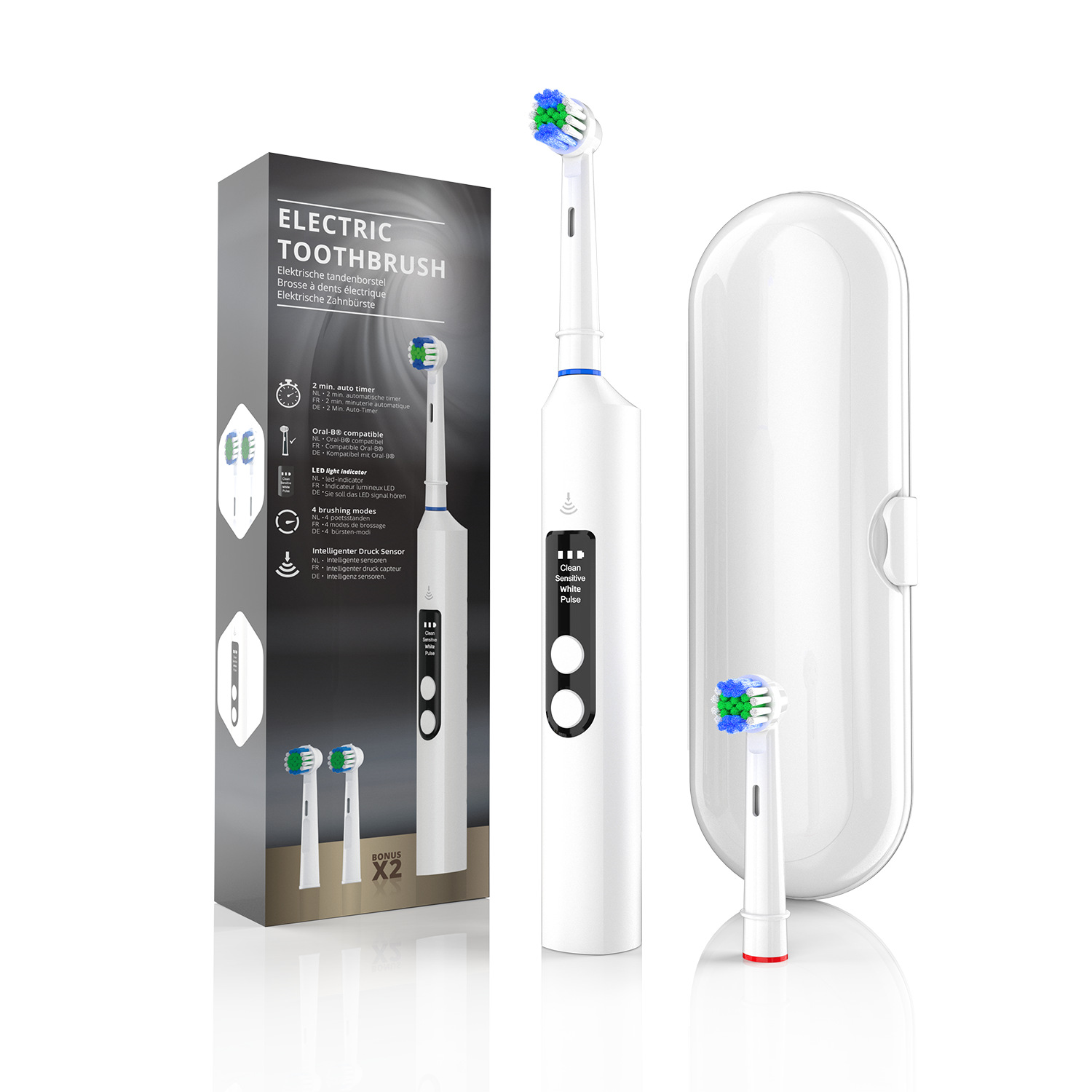 Electric Toothbrush Sonic - 大人用ワイヤレス充電式全自動スマート電動歯ブラシ、ソフトブラシ、圧力センサー付き回転ヘッド搭載ソニック