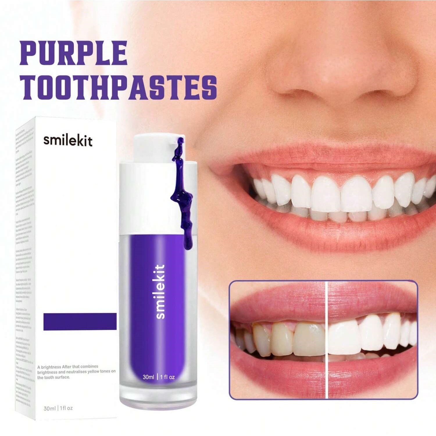 Teeth Whitening Xylitol - 効果的なパープルコレクター血清ホワイトニング歯磨き粉息をさわやかにする黄色の歯を除去し、汚れを除去するのに役立ちます歯のホワイトナー