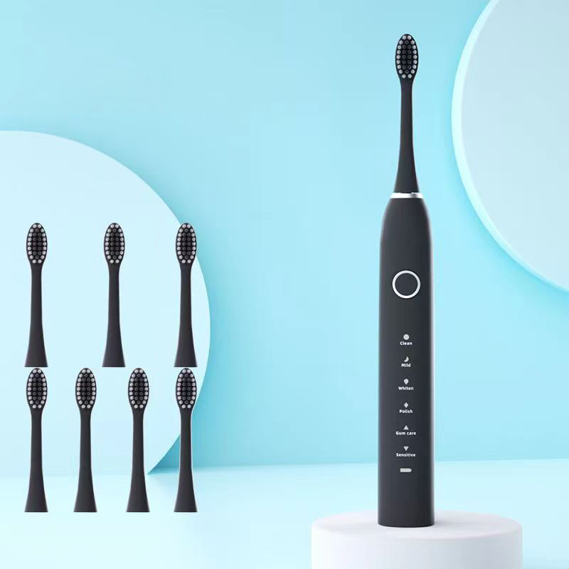 Electric Toothbrush Sonic - 6 モード電動音波歯ブラシ USB 充電式大人用超音波歯ブラシ 4/8 交換ヘッド付きスマートタイマー