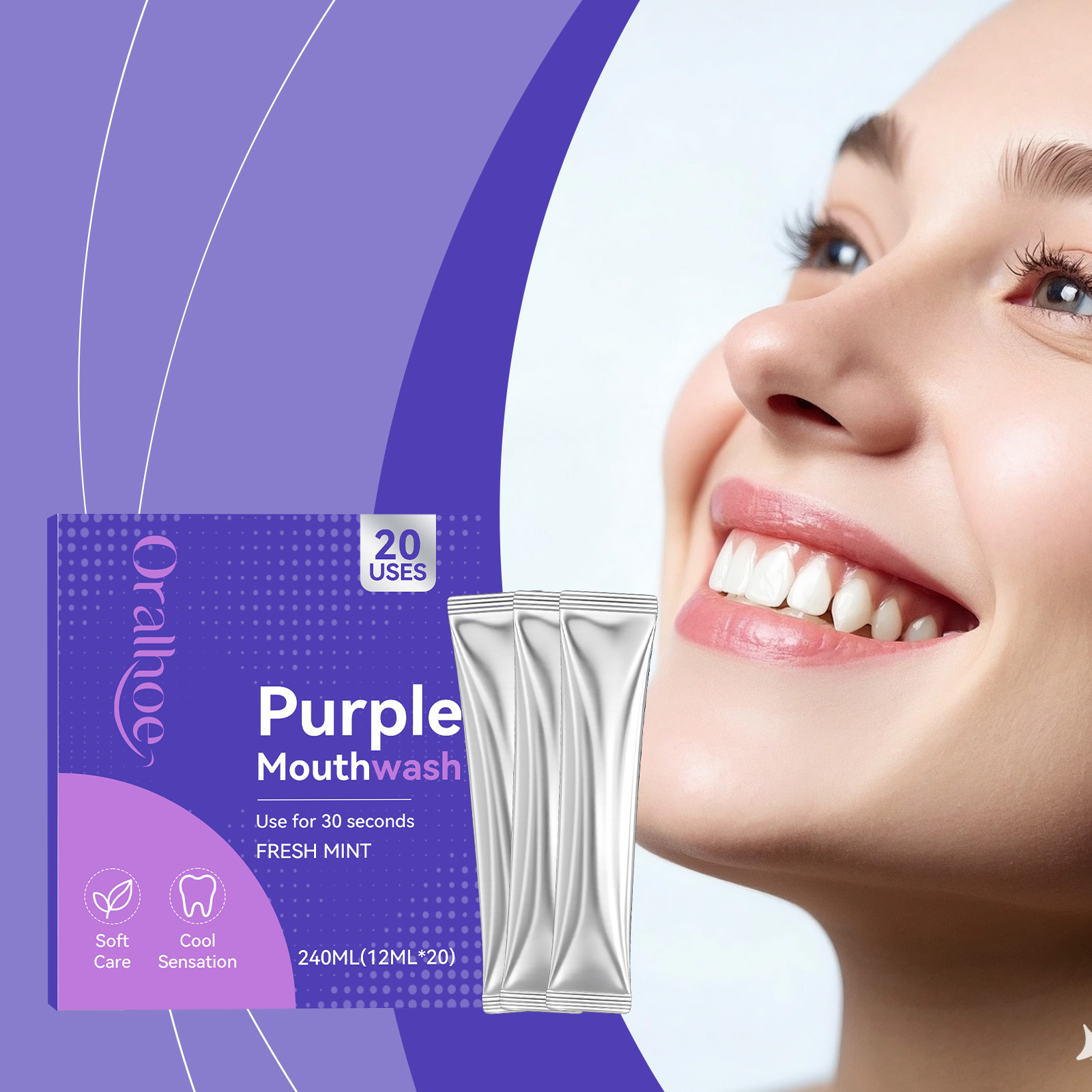 Teeth Whitening Xylitol - 個包装パープルマウスウォッシュフレッシュミント歯のホワイトニングマウスウォッシュ携帯用個包装口臭除去オーラルケアリン
