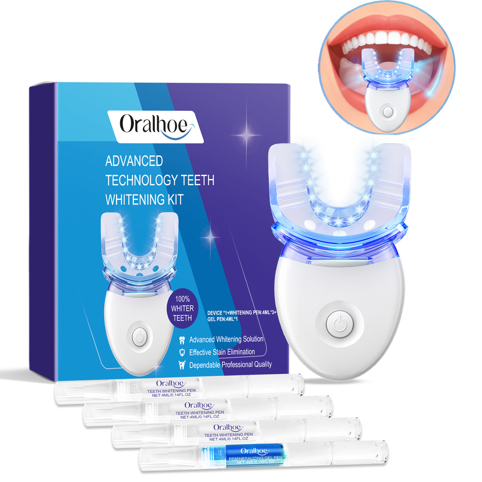 Teeth Whitening Foam - プロフェッショナルな歯のホワイトニングLEDライトキット、4倍のホワイトニングジェル、加速ホワイトニングシステム、白い笑顔のためのブルーライトツール