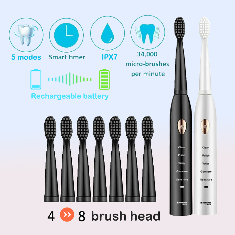 電動歯ブラシ 5 ギアモード USB 充電 4 色 IPX7 - Electric Toothbrush Sonic のレビューと価格