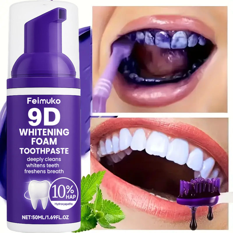 9D パープル歯磨き粉ムース 黄ばんだ歯の汚れ除去用集中ステ - Teeth Whitening Foam のレビューと価格