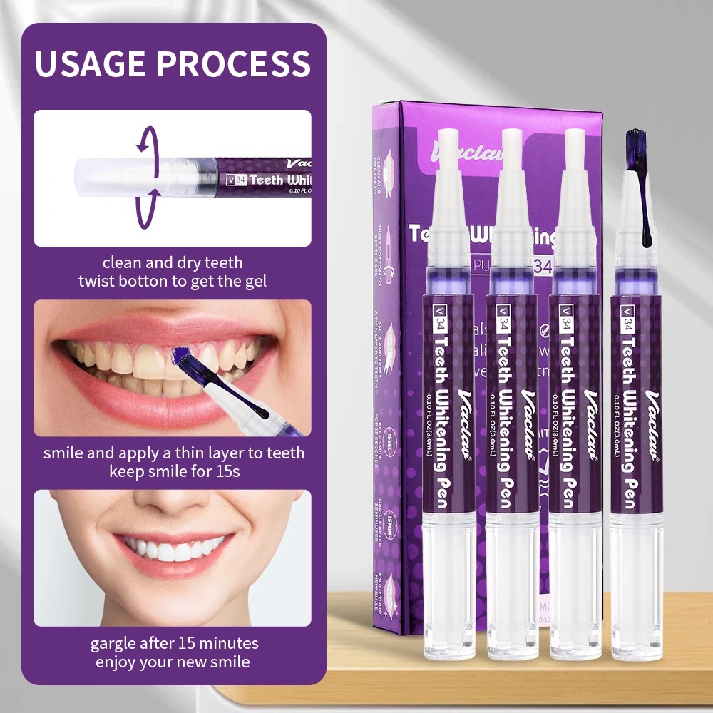 ヴァクラフV34 パープル歯のホワイトニングジェルペン。即効 - Teeth Whitening Foam のレビューと価格